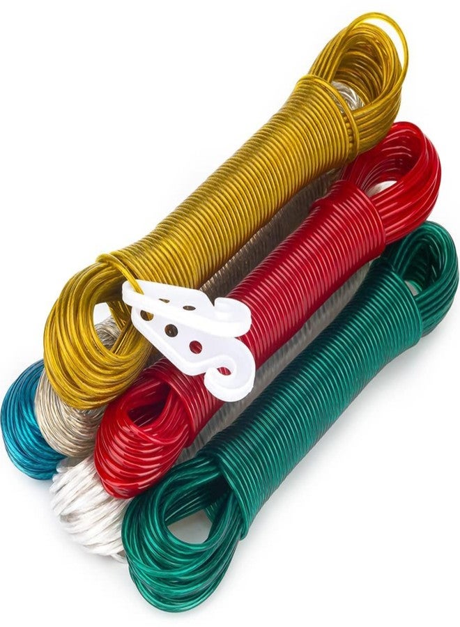 TECEUM Cloth drying rope with hooks 20 Meters - rope for cloth drying | removable cloth line rope | cloth hanging rope | clothes drying rope | cloth rope for drying clothes | TECEUM Outdoors Indoors Crafting DIY - Image 1